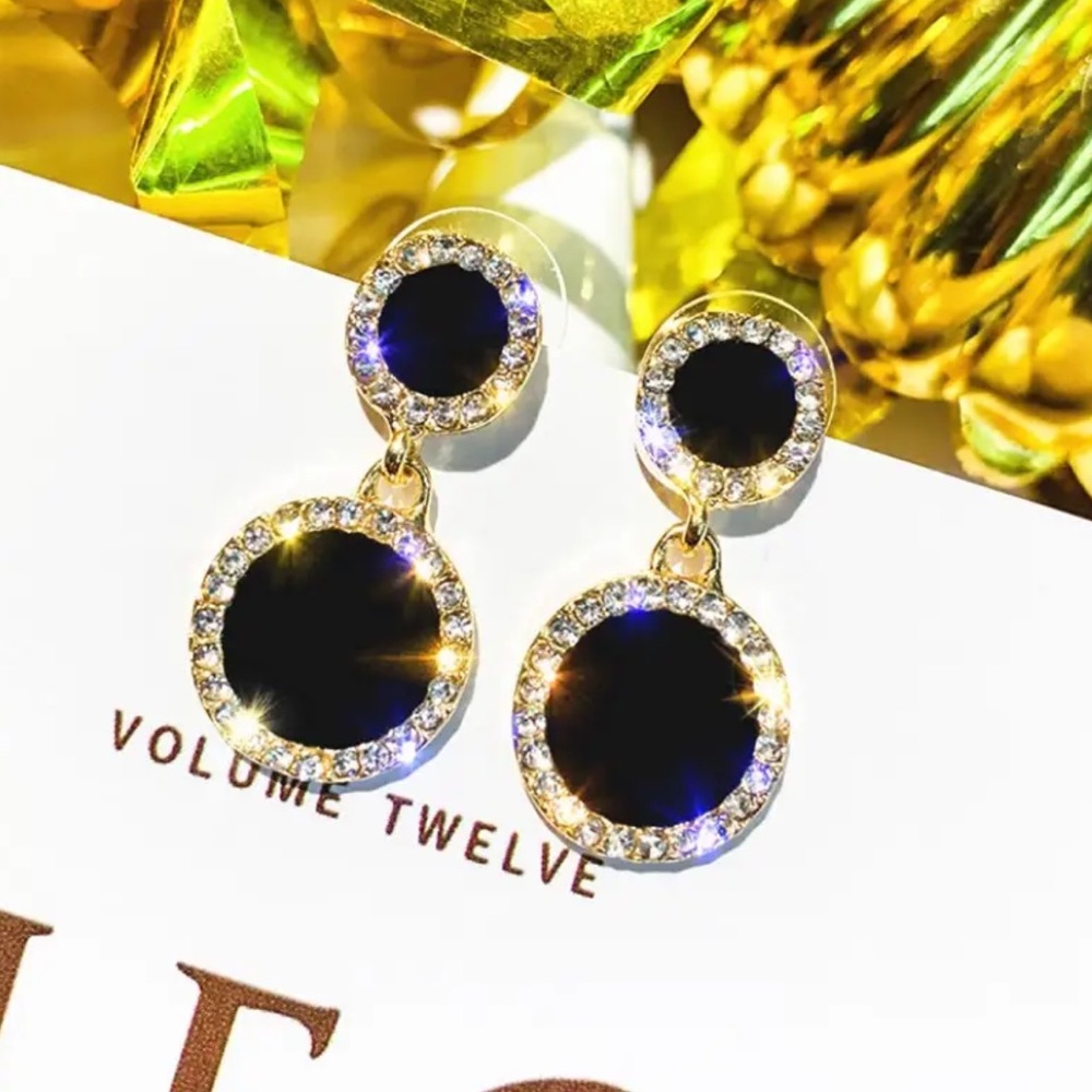 Gold Filled Circle Black CZ Earrings